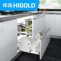 HIGOLD/悍高 拉篮黑钻304不锈钢厨房橱柜拉篮调味拉篮阻尼大碗篮