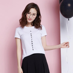 森马短袖T恤女夏装简约圆领字母印花舒适直筒体恤韩版时尚百搭白