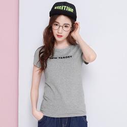 森马短袖T恤女 韩版 夏装圆领字母直筒短袖体恤百搭打底衫学生白