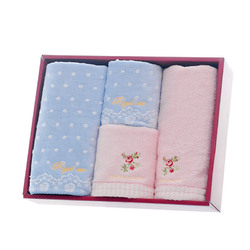 多样屋花园玫瑰系列浴巾加毛巾套装三件套纯棉洗脸洗澡礼盒组合装
