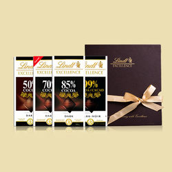 Lindt瑞士莲进口特醇排装黑巧克力4块礼盒70%黑巧85%99%90%78%