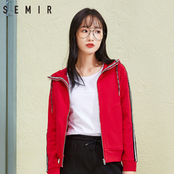 森马夹克女2018春季新款简约连帽潮流字母织带学生茄克外套上衣