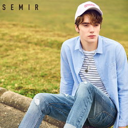 森马长袖衬衫男2018春季新款男士纯色白衬衣青年纯棉长袖休闲潮