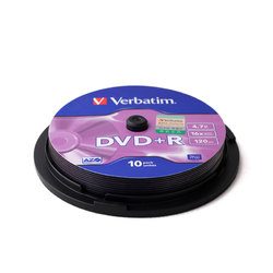 Verbatim威宝 10片桶装光盘DVD+R刻录光盘 刻录盘光碟 空白43498