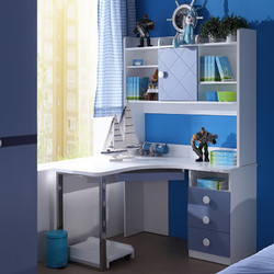 掌上明珠家居 青少年蓝色书桌1.2米转角书桌电脑桌学习书桌带书架