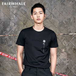 马克华菲男装短袖T恤夏季玫瑰花刺绣纯棉半袖韩版潮流男士体恤衫