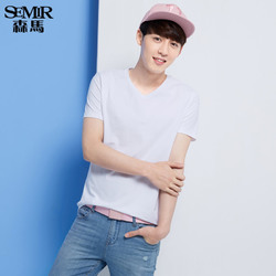 森马短袖T恤男夏季V领纯色半袖学生男装韩版休闲上衣青少年体恤