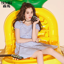 森马连衣裙女夏装条纹显瘦一字领套头露肩清新裙子百搭学生韩版潮