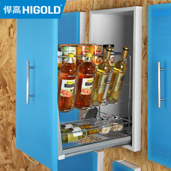HIGOLD/悍高 时尚调味品拉篮实心线条304不锈钢厨房橱柜拉篮阻尼