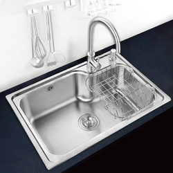普乐美 304不锈钢水槽单槽套餐 厨房洗碗池洗菜盆单水槽加厚 一体