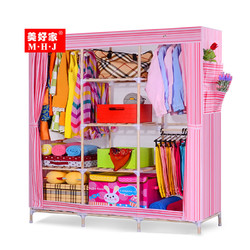 衣柜简易布艺实木加固双人折叠衣橱收纳组装单人宿舍小衣柜