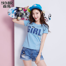 森马短袖T恤女夏装字母印花钉珠甜美打底衫纯棉韩女学生百搭体恤