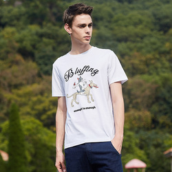 马克华菲短袖T恤男2018春新款时尚植绒动物字母印花棉圆领上衣