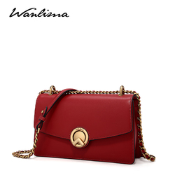 Wanlima/万里马包包女2018新款斜挎真皮锁扣链条小方包夏天豆腐包