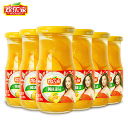 欢乐家黄桃罐头256gX6罐玻璃瓶新鲜糖水砀山水果罐头整箱批发包邮