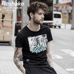 马克华菲型格Reshake潮牌春夏纯棉字母印花圆领短袖t恤男学生上衣