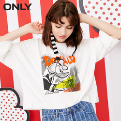 【聚满400减40】ONLY夏季新款纯棉七分袖唐老鸭款T恤女|117330520