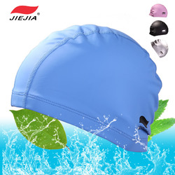 捷佳专业游泳装备 男女纯色PU泳帽长发防水护耳泳帽 成人游泳帽子