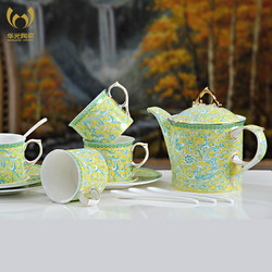 华光陶瓷 敦煌凤舞13头骨瓷茶具套装 高档釉中彩茶具礼盒套装