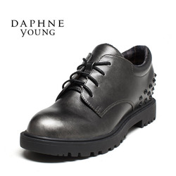 Daphne/达芙妮春秋系带厚底粗跟圆头英伦女鞋铆钉学院绑带单鞋