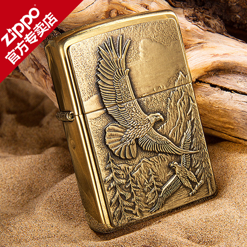 zippo打火机zppo正版 美国原装进口正品 黄铜贴章飞鹰老鹰 20854