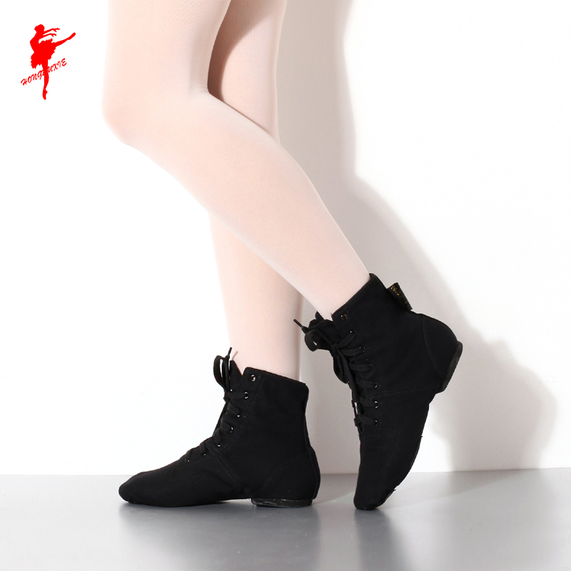 红舞鞋 帆布爵士靴练功鞋 软底运动健身鞋跳舞鞋现代舞爵士舞鞋