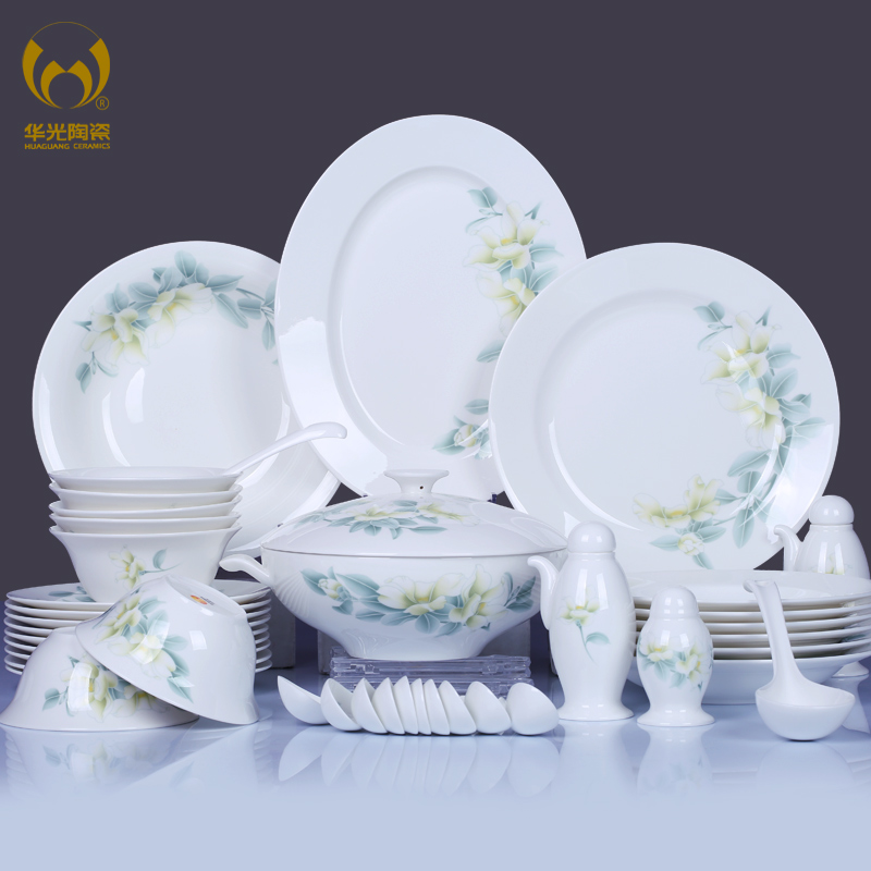 华光陶瓷 38/56头骨瓷餐具套装 清秋雅韵 釉中彩 陶瓷餐具礼盒装