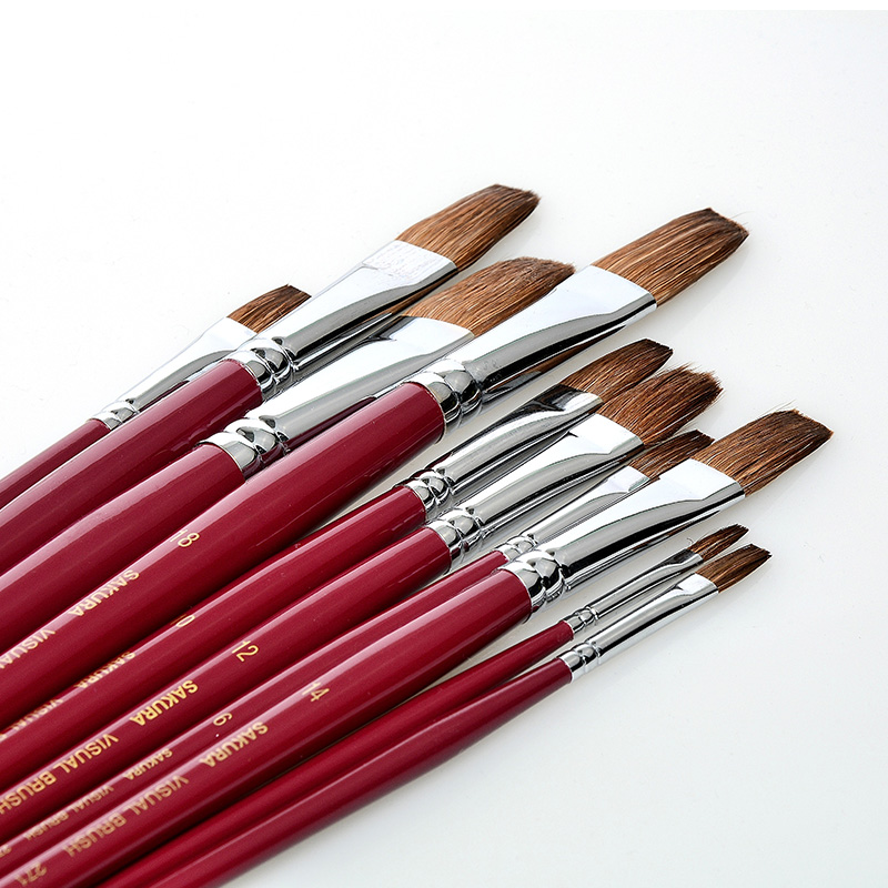 樱花长杆圆头平头马毛画笔尖头水彩水粉丙烯颜料画笔美术马鬃毛笔