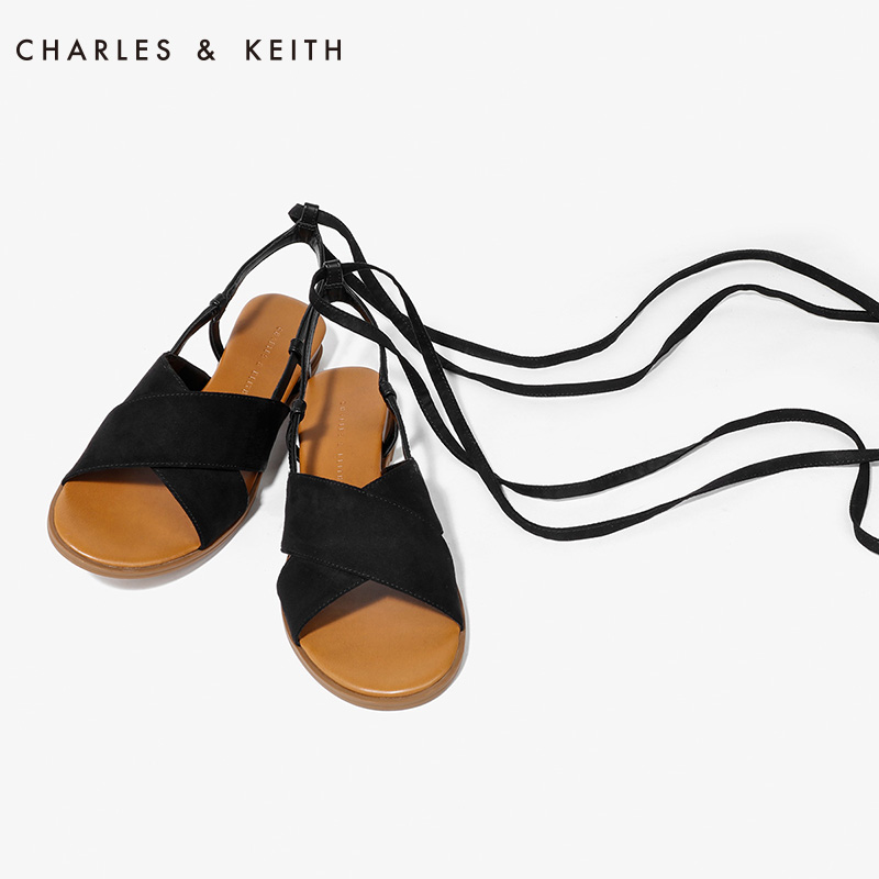 CHARLES＆KEITH平底凉鞋女CK1-70300362异域风交叉绑带帆布罗马鞋