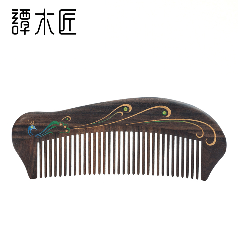 谭木匠新品 礼盒漆艺梳雀翎二 天然木梳子  创意礼物