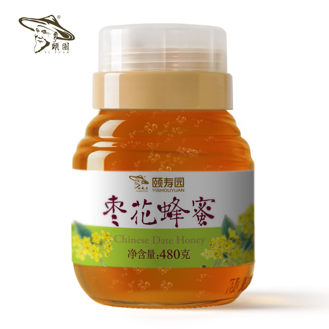 颐园 枣花蜂蜜480g/瓶玻璃瓶专利瓶口设计厂家发货