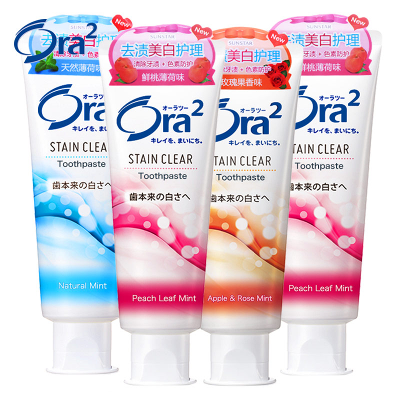 日本进口ora2皓乐齿亮白净色薄荷玫瑰鲜桃味牙膏组合装 清新口气