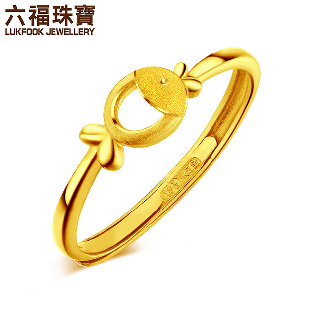 六福珠宝足金戒指欢乐鱼黄金戒指女款金指环活口戒计价GMGTBR0001