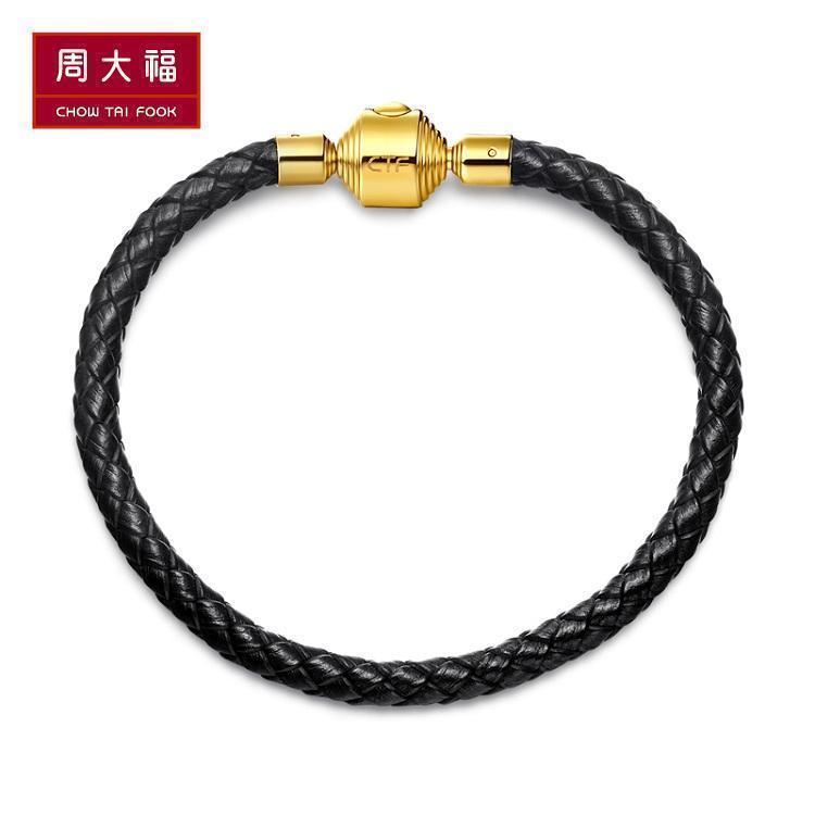 臻选 周大福珠宝首饰黑色男款不锈钢扣手绳YB 4