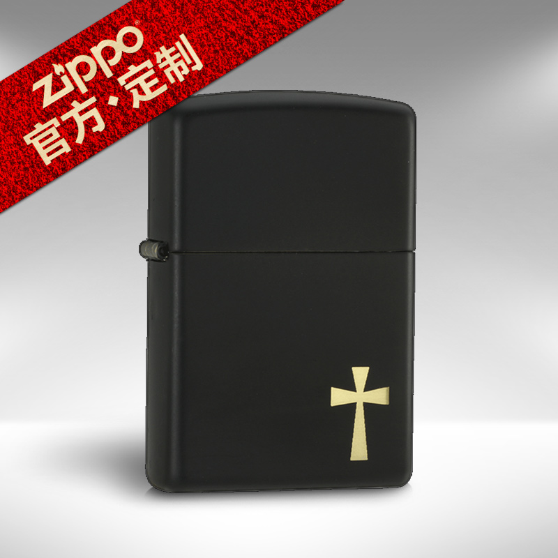 美国原装正品ZIPPO打火机 黑哑漆金十字架彩印24721正版男士zippo