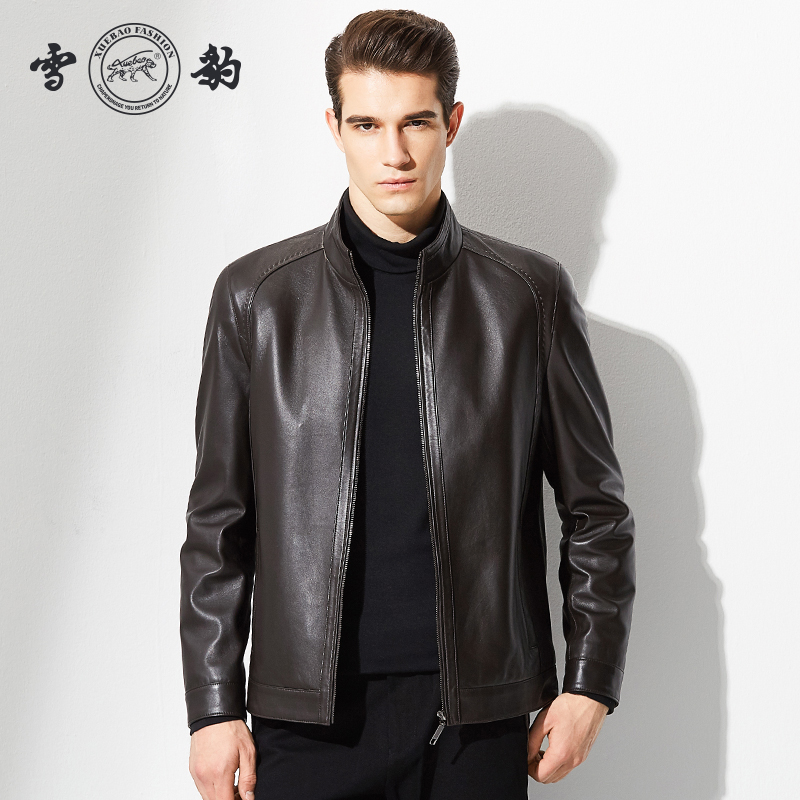 雪豹2018新款海宁真皮皮衣男式中老年绵羊皮薄款夹克单外套01486