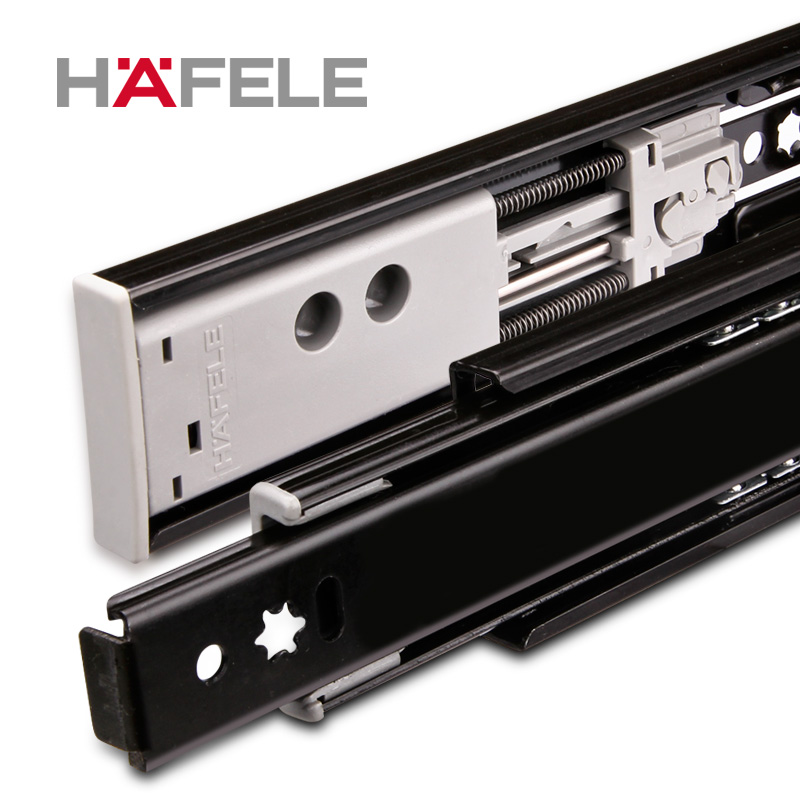 进口德国海福乐自闭阻尼抽屉轨道缓冲三节轨滑轨全拉出导轨滑道