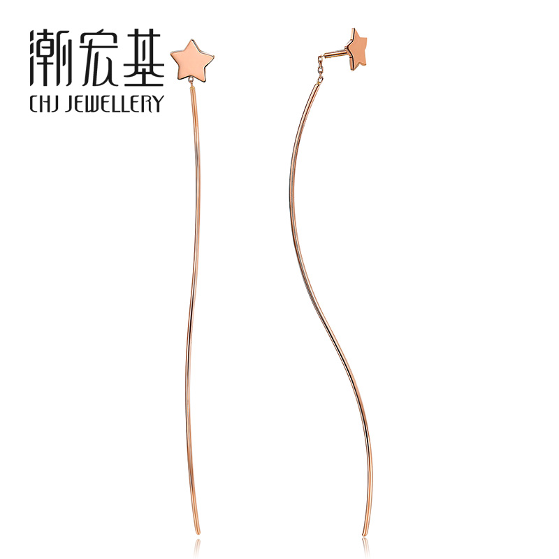 潮宏基珠宝 流素 18k玫瑰金耳钉彩金耳环耳线女款耳饰