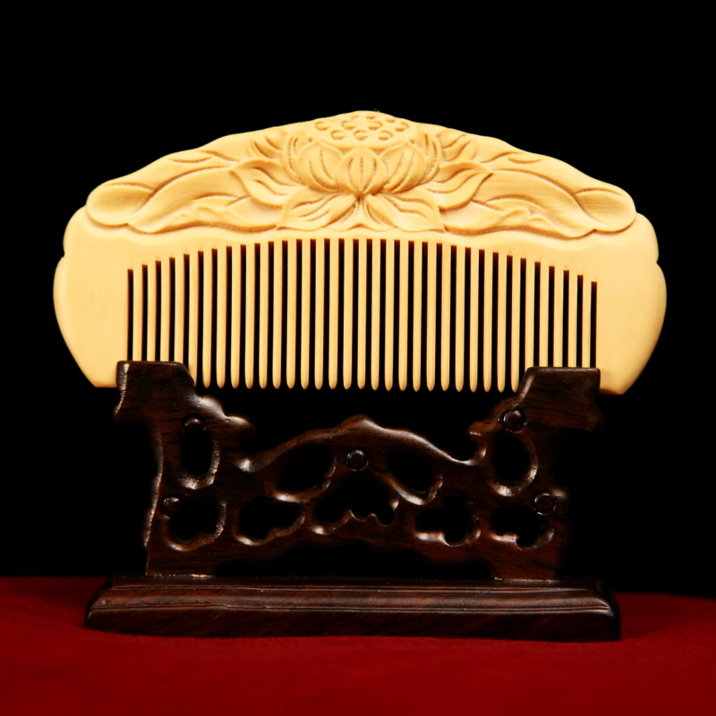 白象 常州梳篦 小叶黄杨木雕刻梳子 整料不拼接11.5cm 14cm荷花