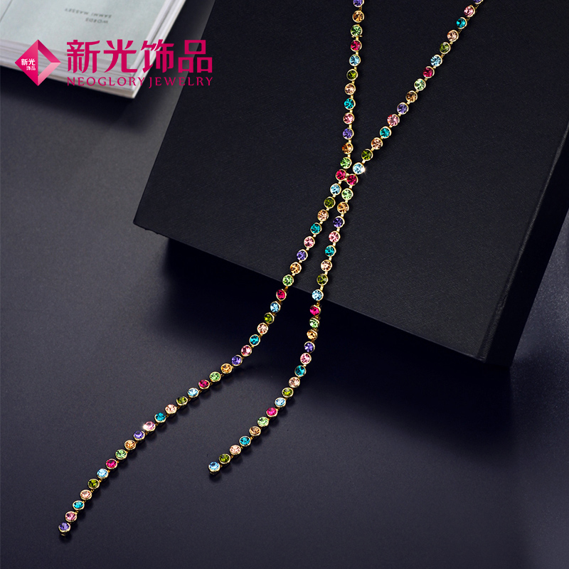 新光饰品春夏时尚彩虹毛衣链开衫长链简约潮搭配饰品彩色项链挂饰
