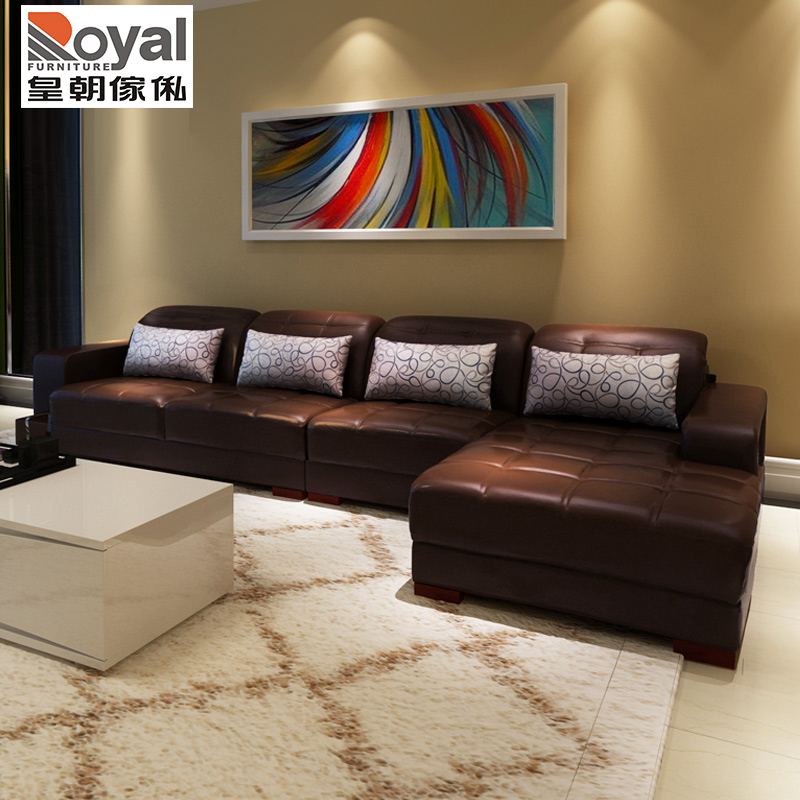 皇朝家私头层牛皮沙发 现代客厅转角组合 实木框架 西雅图